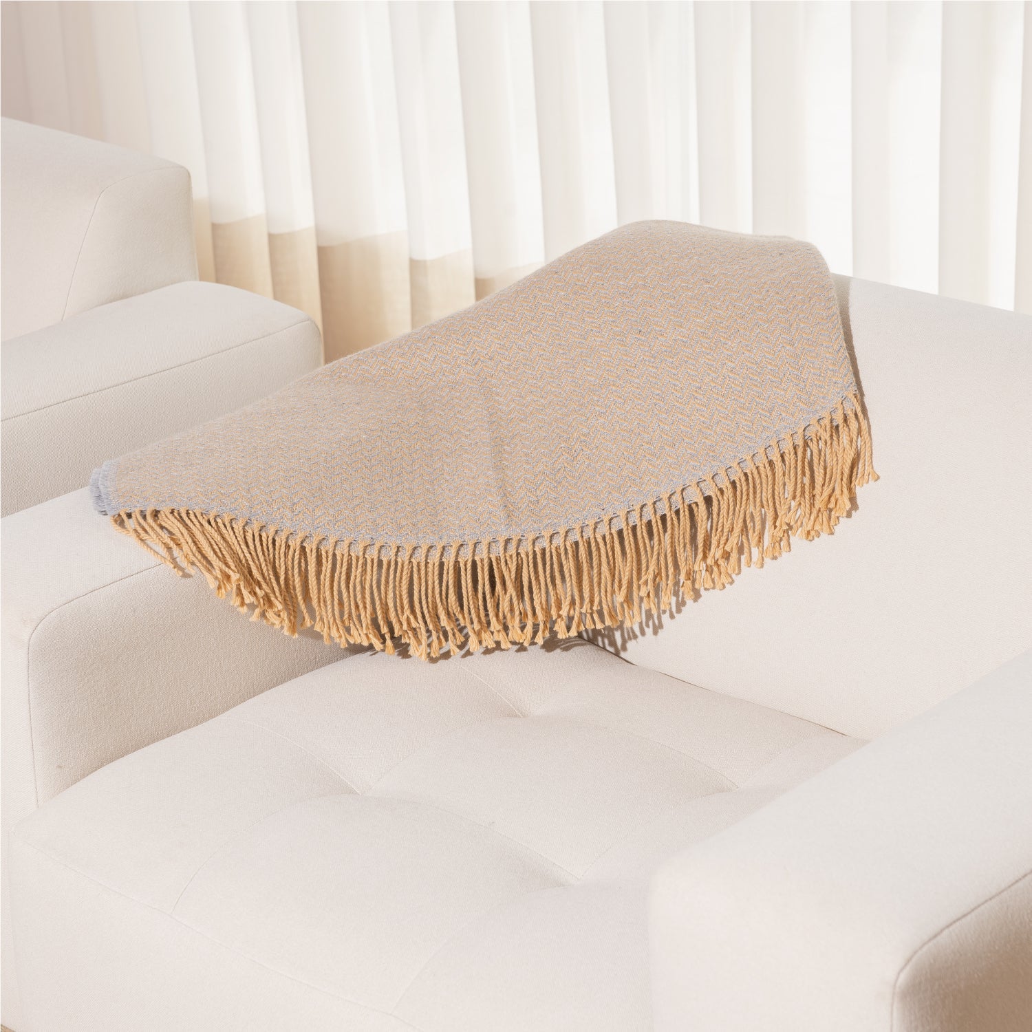 Manta Tejida Solimana Gris/Mostaza